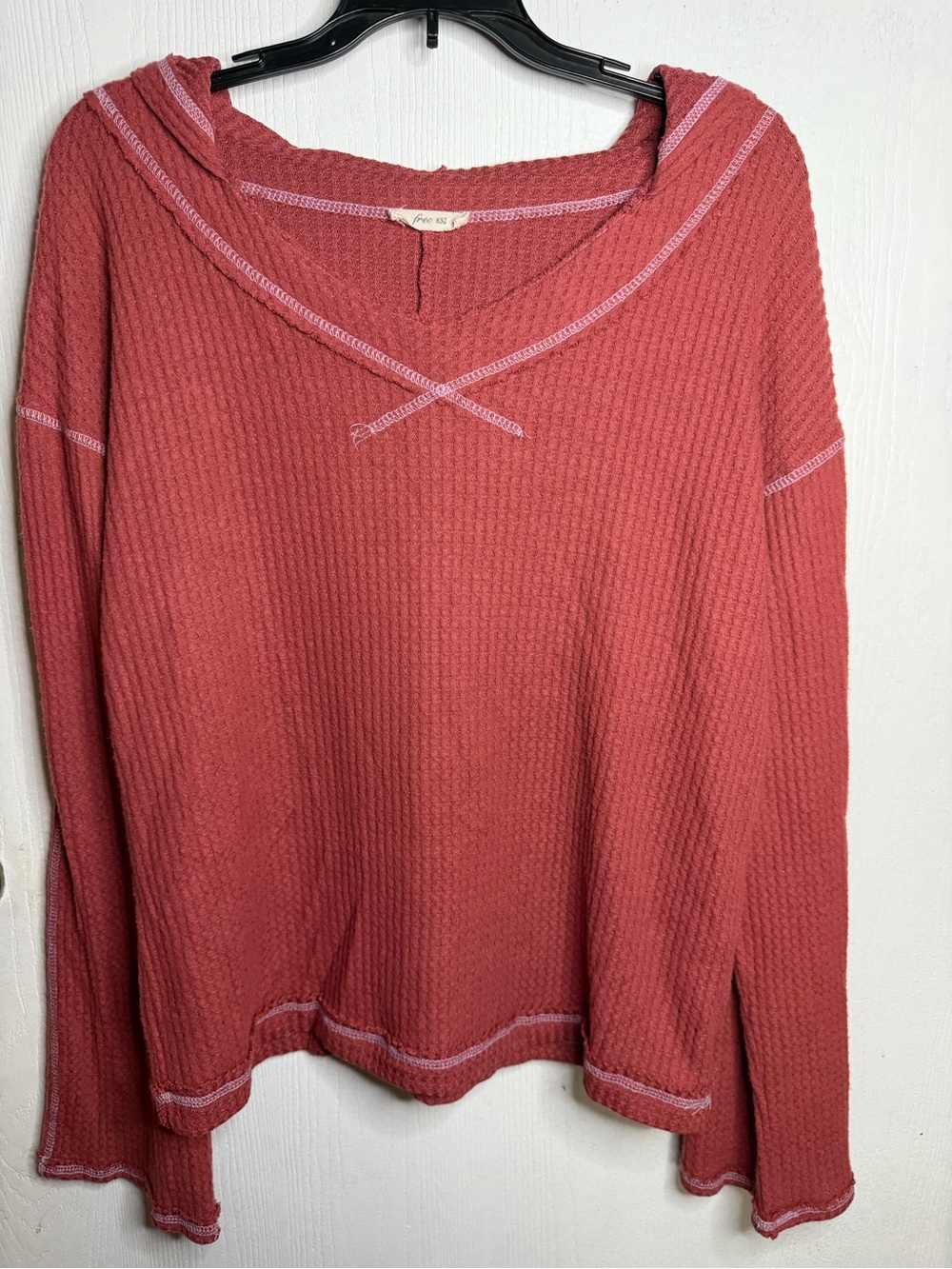 Women's Red Waffle-Knit Hoodie Sweatshirt - Unknown Brand